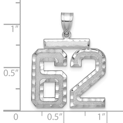 14k White Goldw Large Brushed Diamond-cut Number 62 Charm