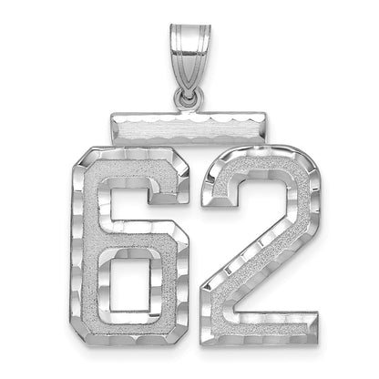 14k White Goldw Large Brushed Diamond-cut Number 62 Charm
