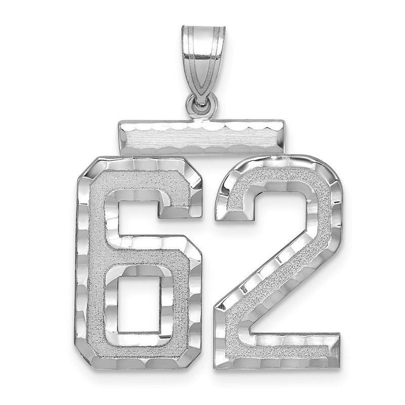 14k White Goldw Large Brushed Diamond-cut Number 62 Charm