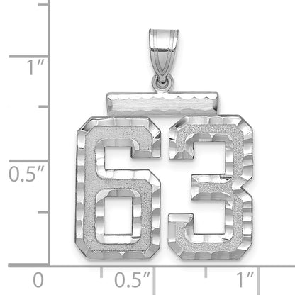 14k White Goldw Large Brushed Diamond-cut Number 63 Charm