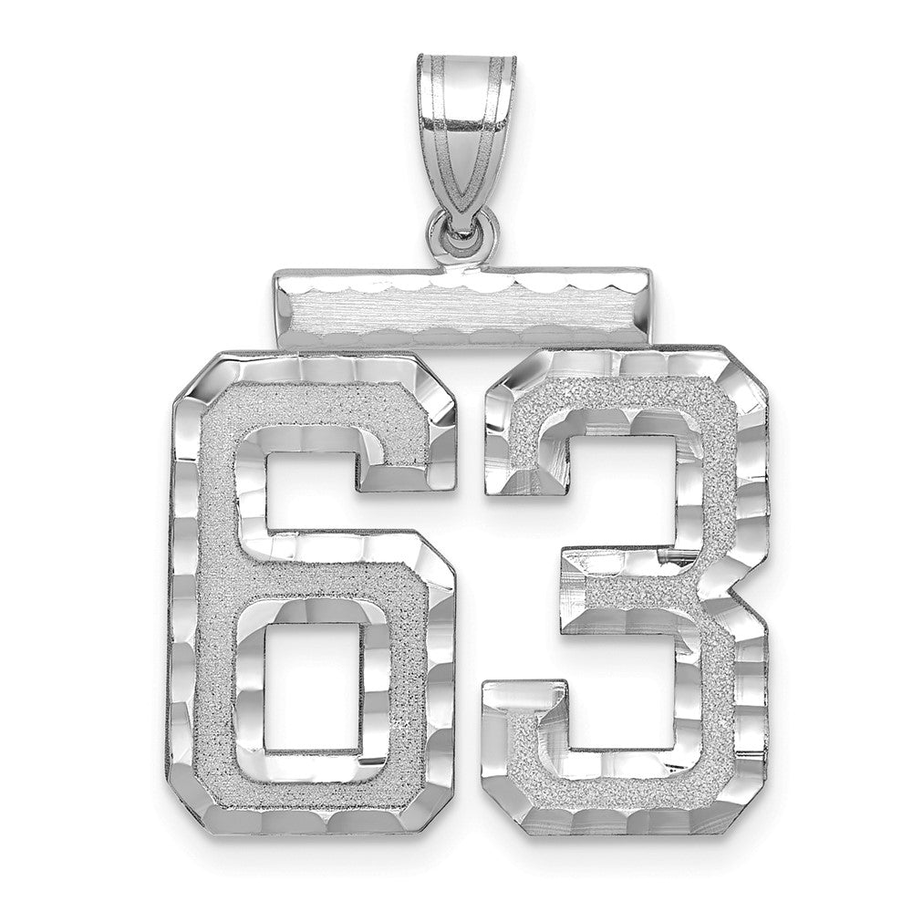 14k White Goldw Large Brushed Diamond-cut Number 63 Charm