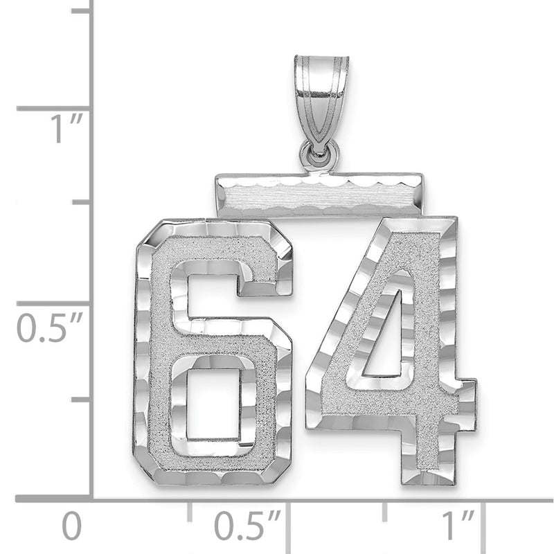 14k White Goldw Large Brushed Diamond-cut Number 64 Charm