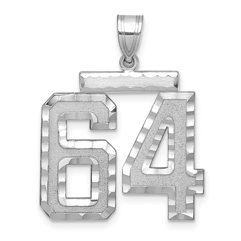 14k White Goldw Large Brushed Diamond-cut Number 64 Charm