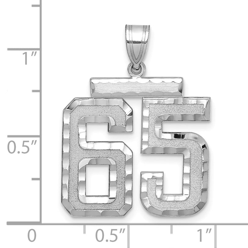 14k White Goldw Large Brushed Diamond-cut Number 65 Charm