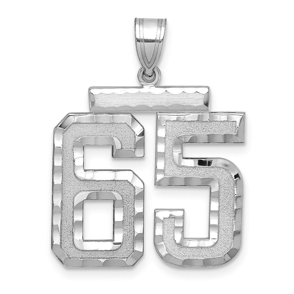 14k White Goldw Large Brushed Diamond-cut Number 65 Charm