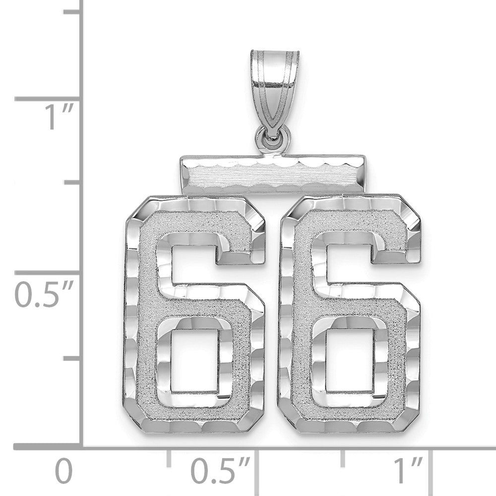 14k White Goldw Large Brushed Diamond-cut Number 66 Charm
