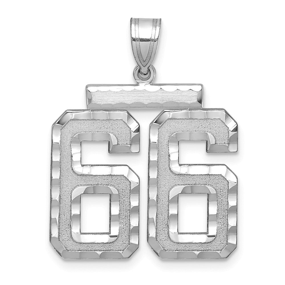 14k White Goldw Large Brushed Diamond-cut Number 66 Charm