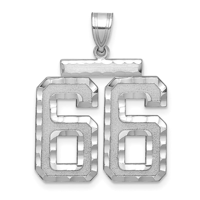 14k White Goldw Large Brushed Diamond-cut Number 66 Charm