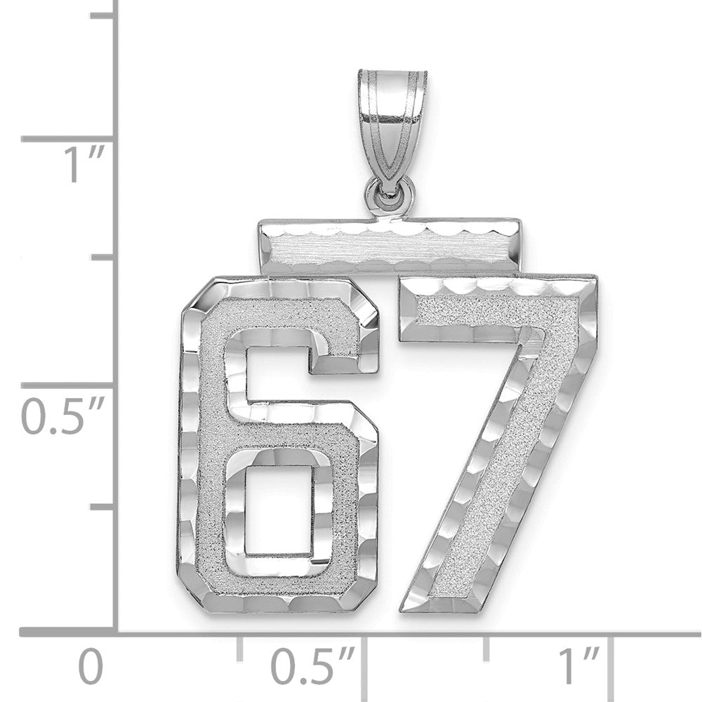 14k White Goldw Large Brushed Diamond-cut Number 67 Charm