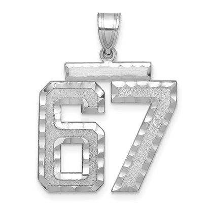 14k White Goldw Large Brushed Diamond-cut Number 67 Charm