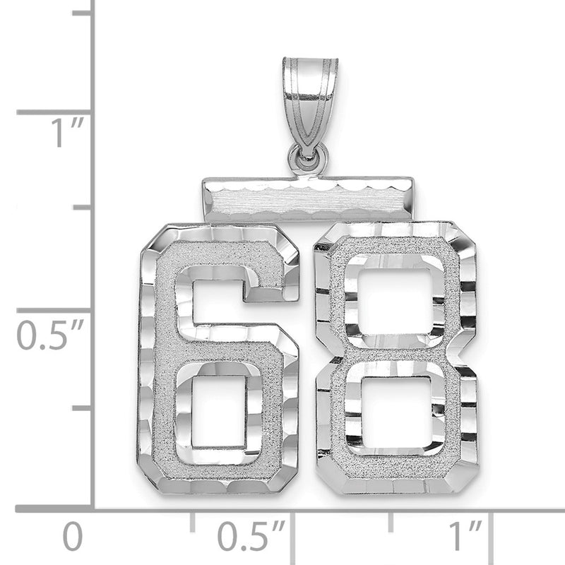 14k White Goldw Large Brushed Diamond-cut Number 68 Charm