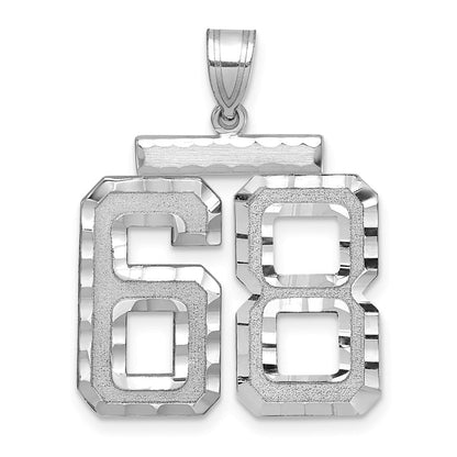 14k White Goldw Large Brushed Diamond-cut Number 68 Charm