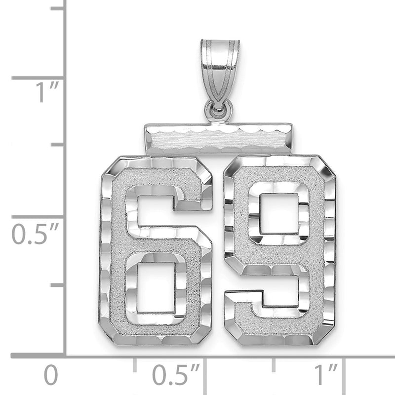 14k White Goldw Large Brushed Diamond-cut Number 69 Charm