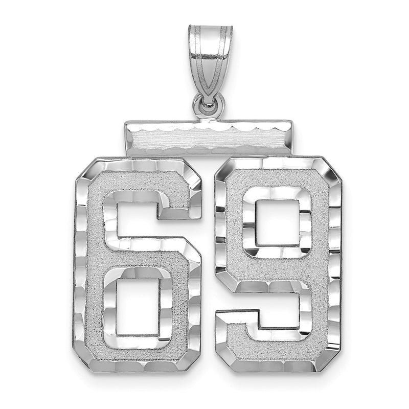 14k White Goldw Large Brushed Diamond-cut Number 69 Charm