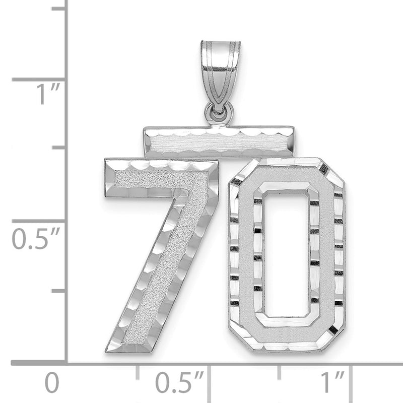 14k White Goldw Large Brushed Diamond-cut Number 70 Charm