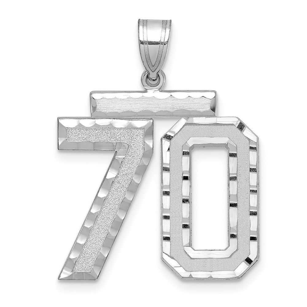 14k White Goldw Large Brushed Diamond-cut Number 70 Charm