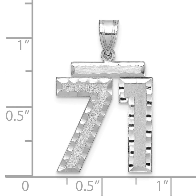 14k White Goldw Large Brushed Diamond-cut Number 71 Charm