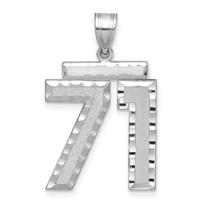 14k White Goldw Large Brushed Diamond-cut Number 71 Charm