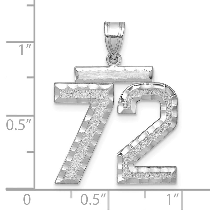 14k White Goldw Large Brushed Diamond-cut Number 72 Charm