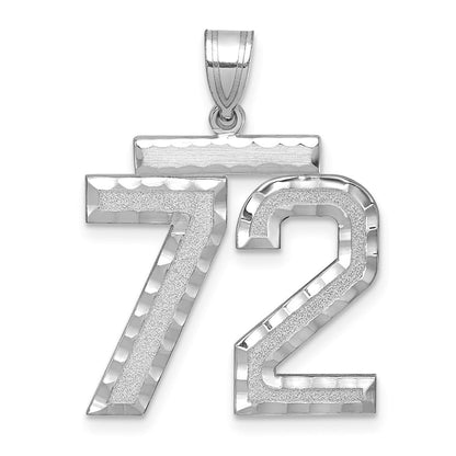 14k White Goldw Large Brushed Diamond-cut Number 72 Charm