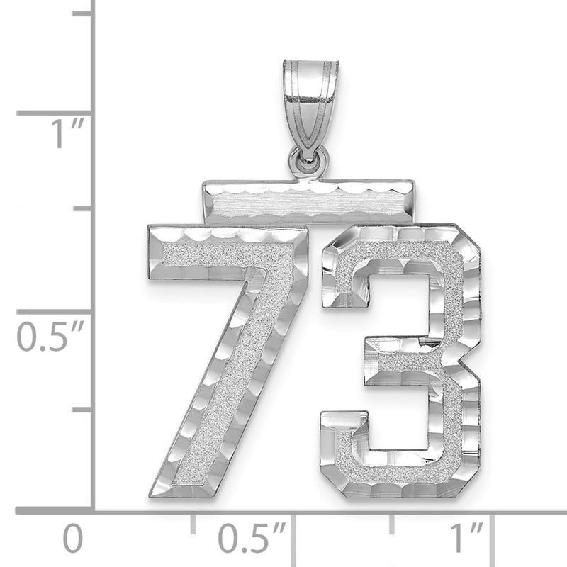 14k White Goldw Large Brushed Diamond-cut Number 73 Charm
