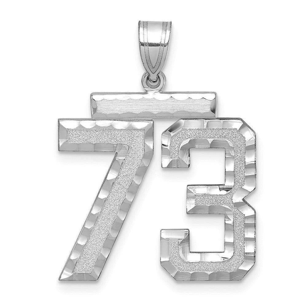 14k White Goldw Large Brushed Diamond-cut Number 73 Charm