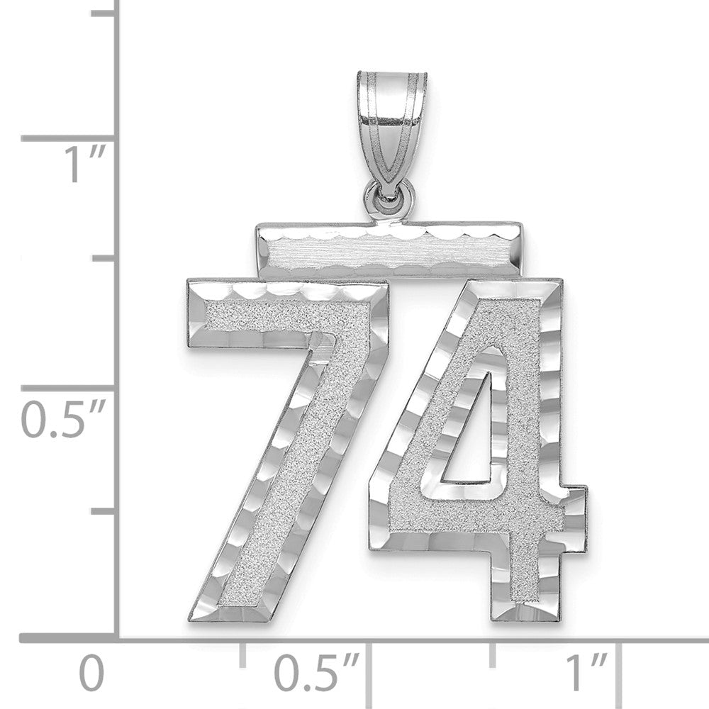14k White Goldw Large Brushed Diamond-cut Number 74 Charm