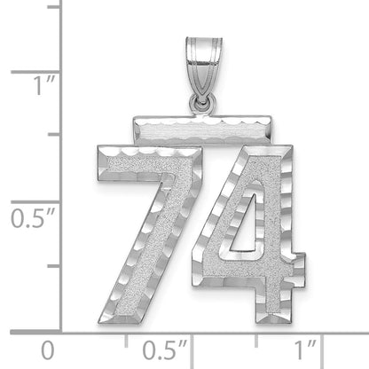 14k White Goldw Large Brushed Diamond-cut Number 74 Charm