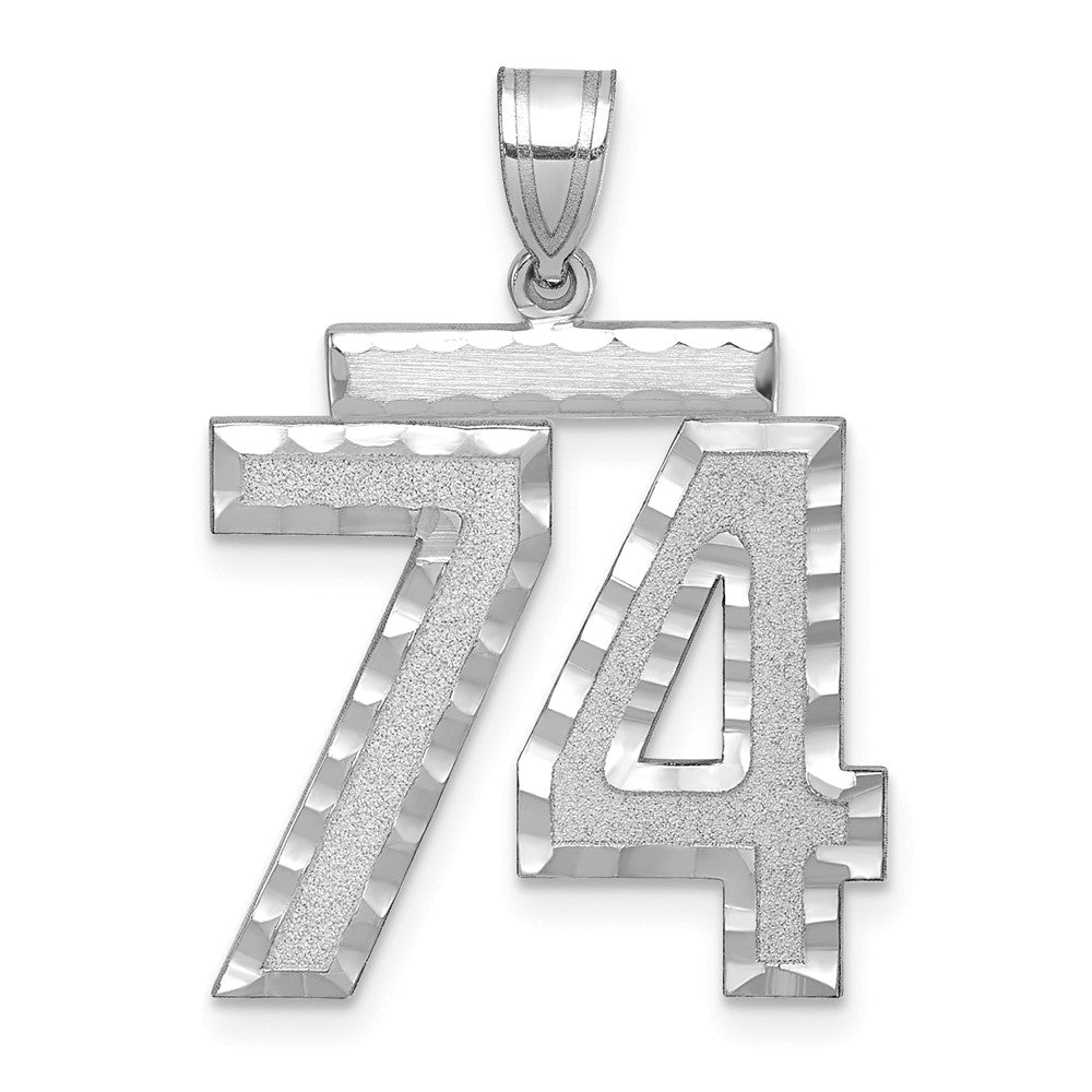 14k White Goldw Large Brushed Diamond-cut Number 74 Charm