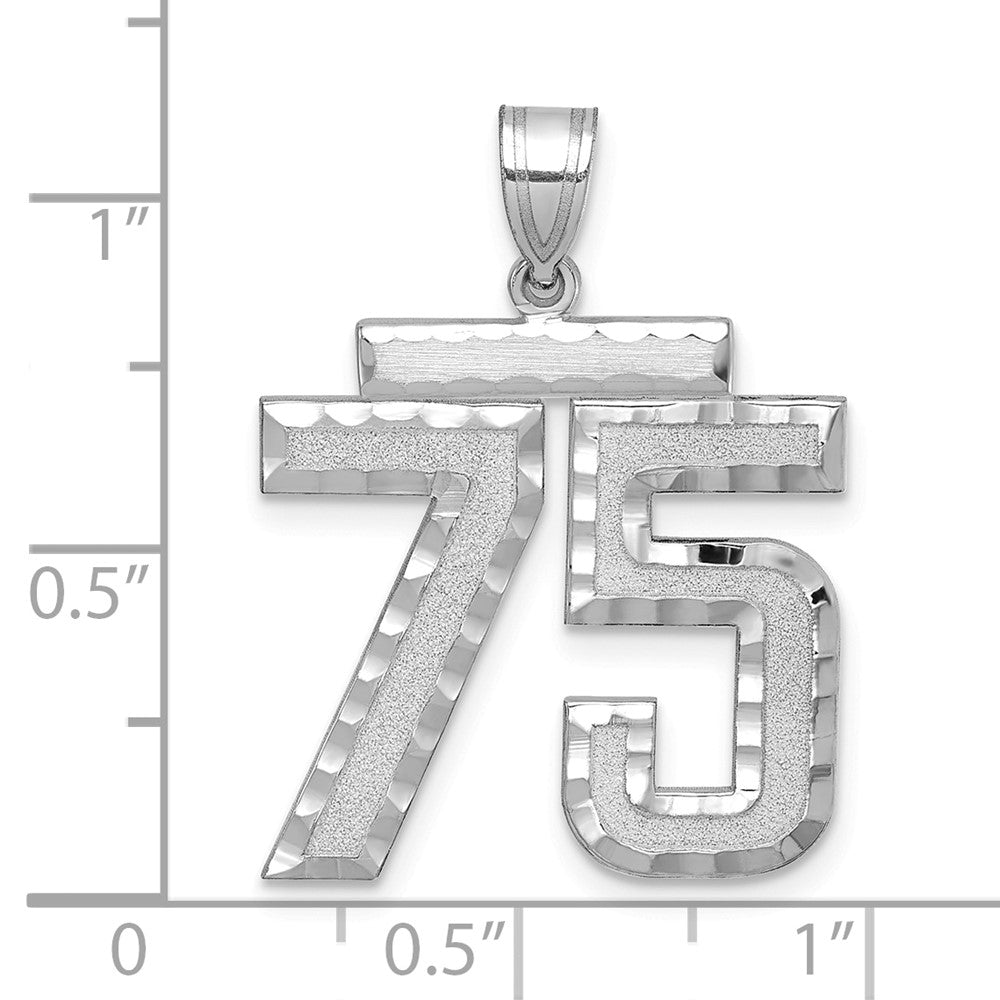 14k White Goldw Large Brushed Diamond-cut Number 75 Charm