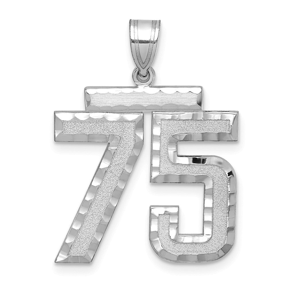 14k White Goldw Large Brushed Diamond-cut Number 75 Charm