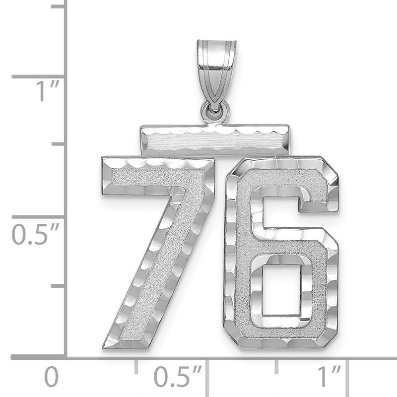 14k White Goldw Large Brushed Diamond-cut Number 76 Charm