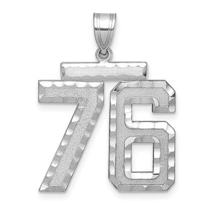 14k White Goldw Large Brushed Diamond-cut Number 76 Charm