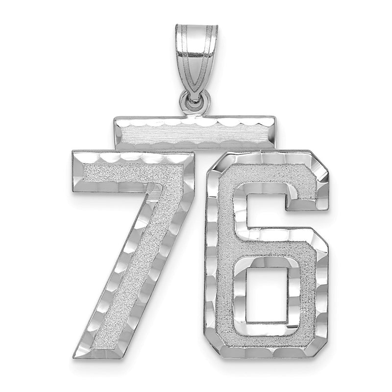 14k White Goldw Large Brushed Diamond-cut Number 76 Charm