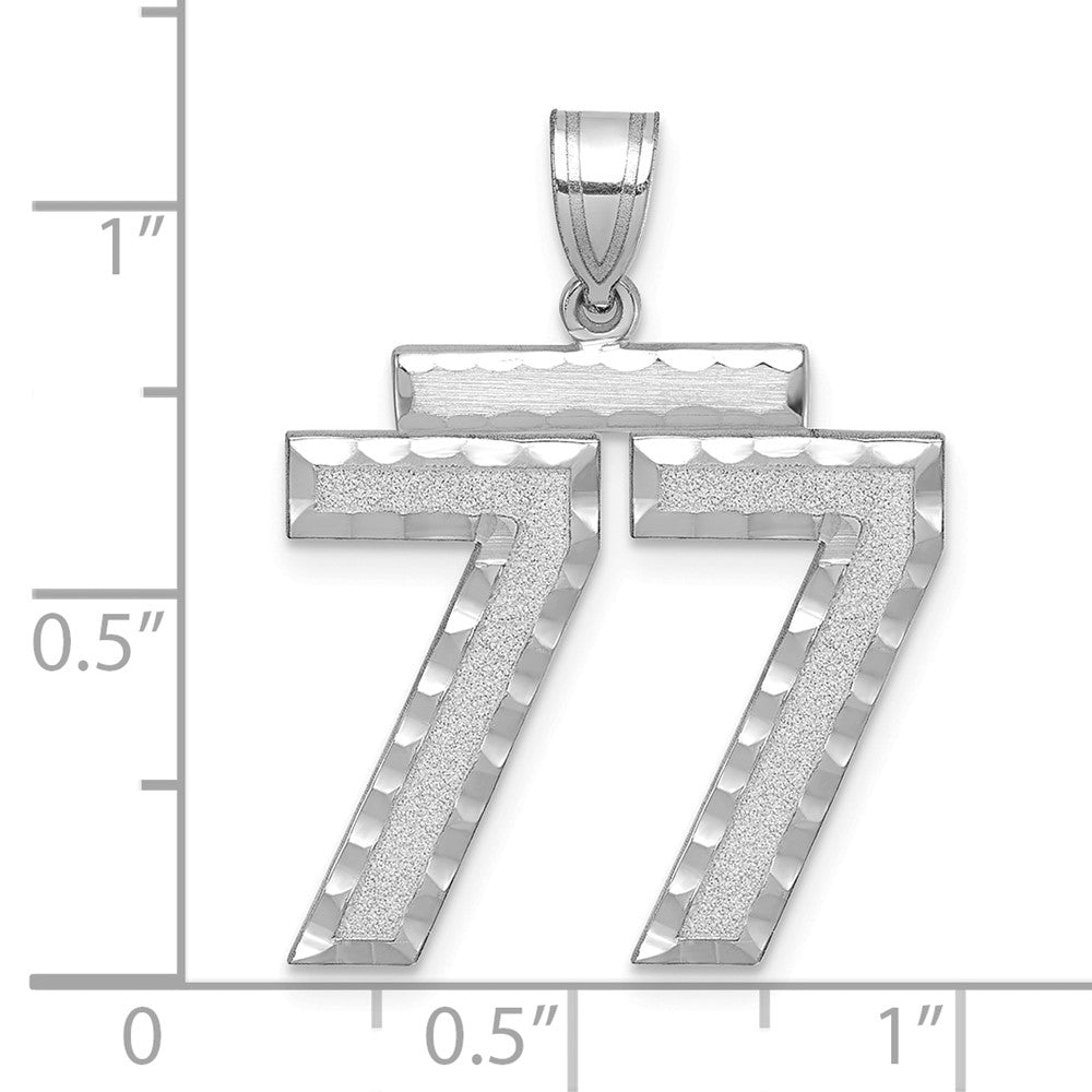 14k White Goldw Large Brushed Diamond-cut Number 77 Charm