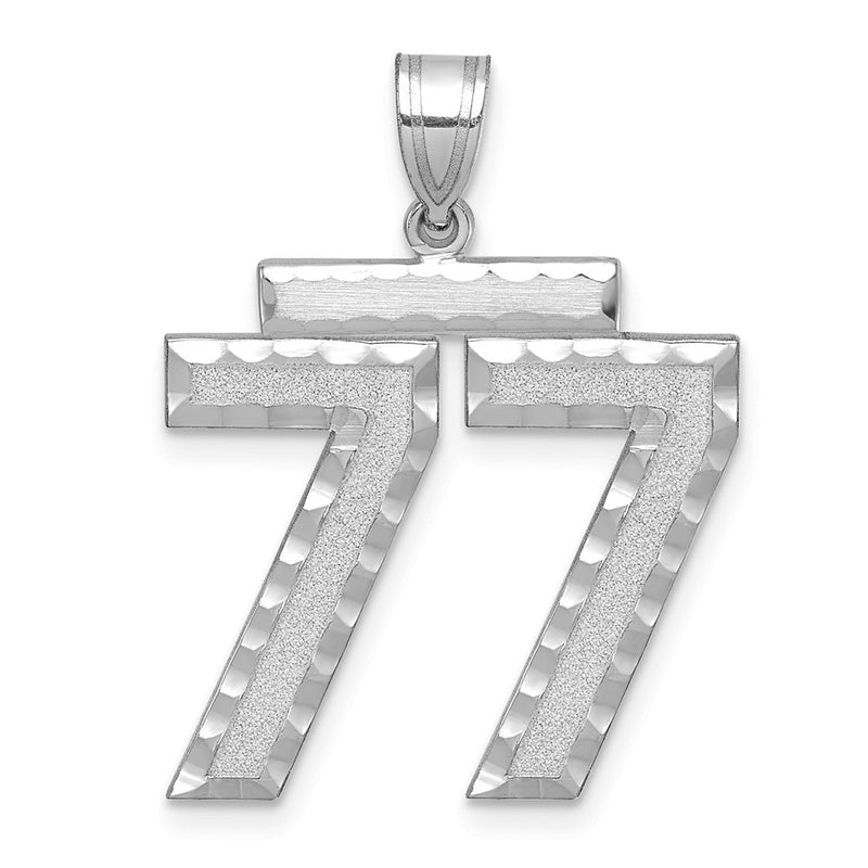 14k White Goldw Large Brushed Diamond-cut Number 77 Charm