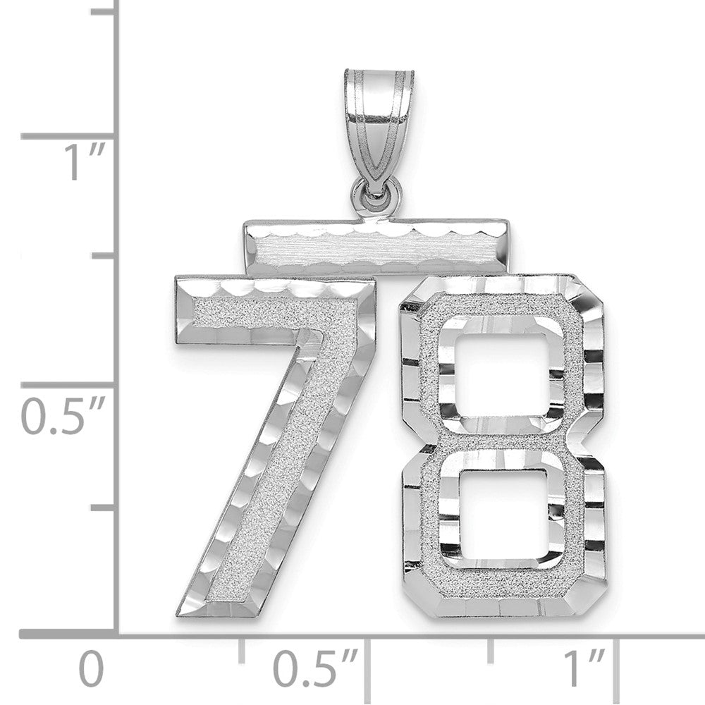 14k White Goldw Large Brushed Diamond-cut Number 78 Charm