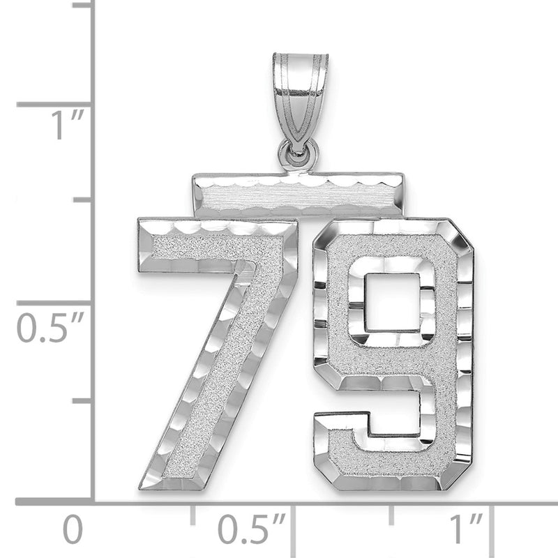 14k White Goldw Large Brushed Diamond-cut Number 79 Charm
