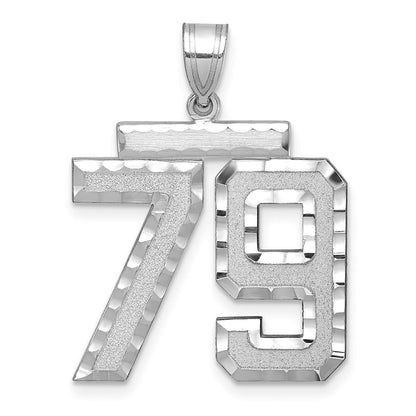 14k White Goldw Large Brushed Diamond-cut Number 79 Charm