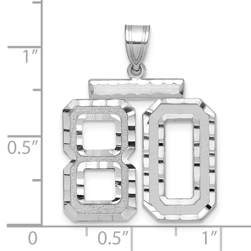 14k White Goldw Large Brushed Diamond-cut Number 80 Charm