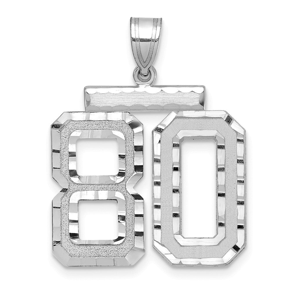 14k White Goldw Large Brushed Diamond-cut Number 80 Charm