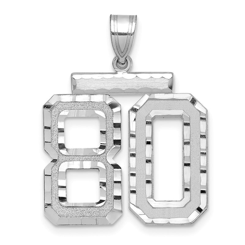 14k White Goldw Large Brushed Diamond-cut Number 80 Charm