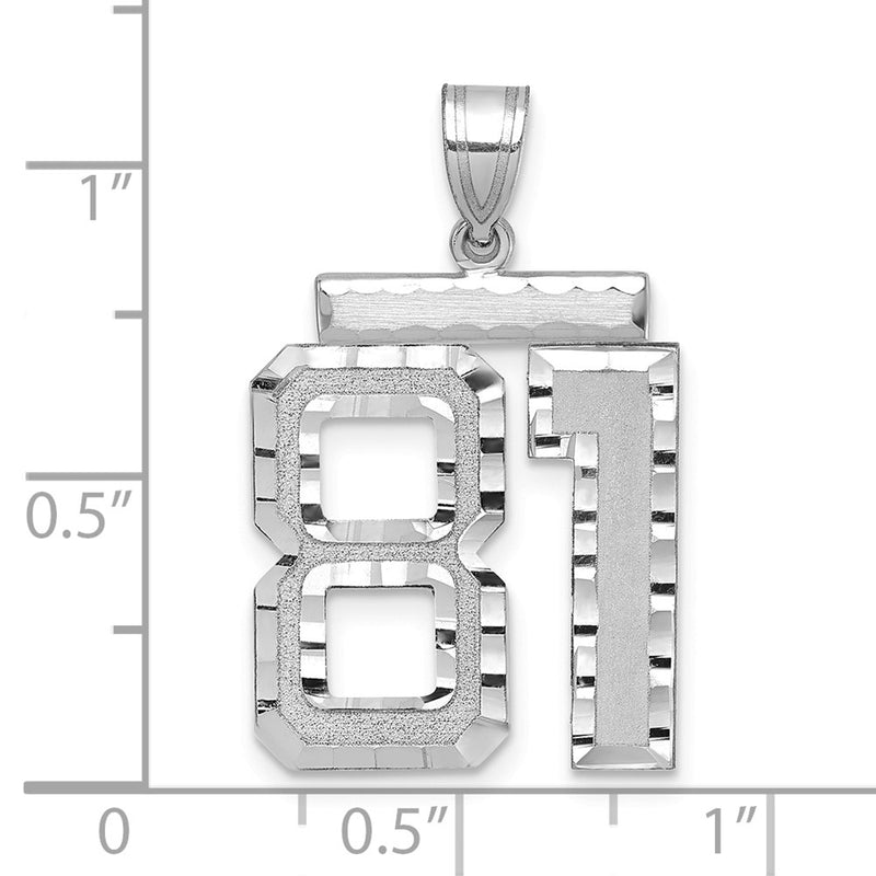 14k White Goldw Large Brushed Diamond-cut Number 81 Charm