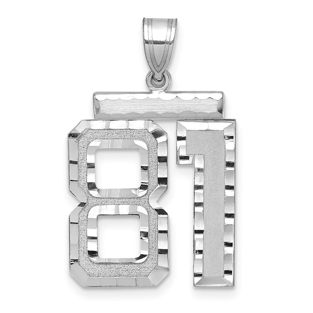 14k White Goldw Large Brushed Diamond-cut Number 81 Charm