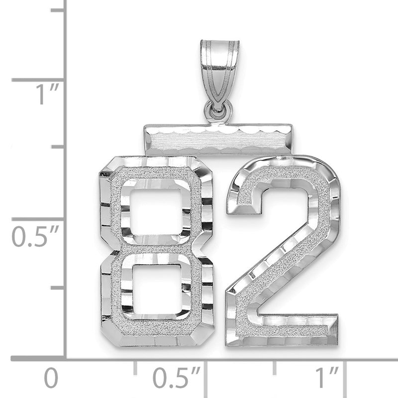 14k White Goldw Large Brushed Diamond-cut Number 82 Charm