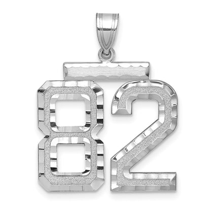 14k White Goldw Large Brushed Diamond-cut Number 82 Charm