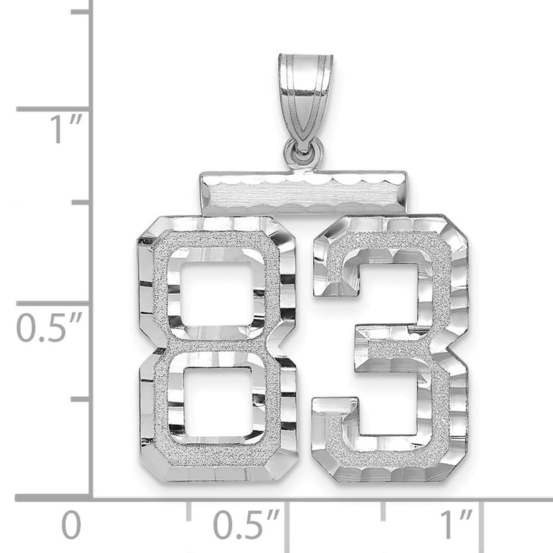 14k White Goldw Large Brushed Diamond-cut Number 83 Charm