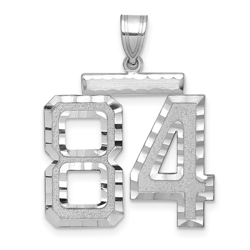 14k White Goldw Large Brushed Diamond-cut Number 84 Charm
