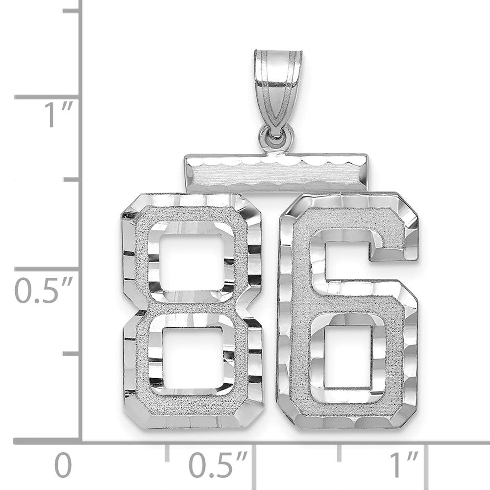 14k White Goldw Large Brushed Diamond-cut Number 86 Charm