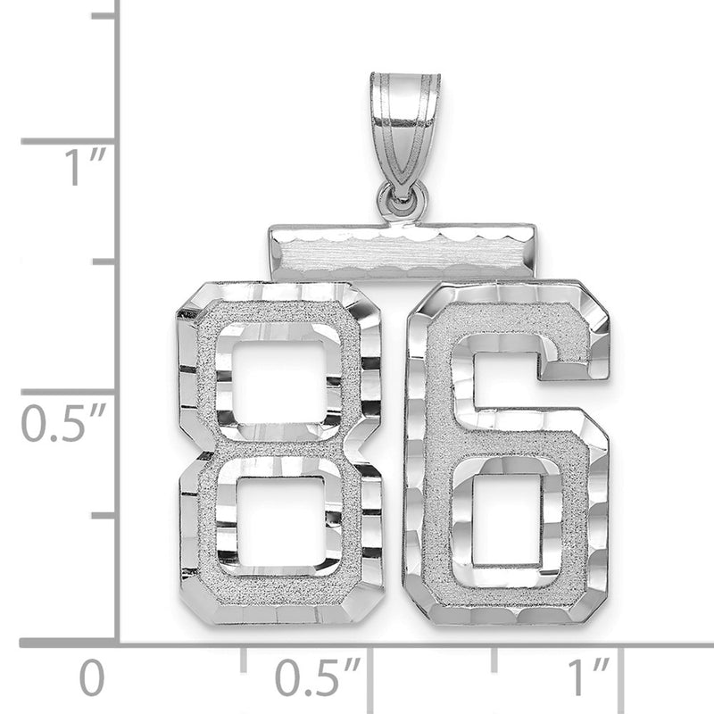 14k White Goldw Large Brushed Diamond-cut Number 86 Charm
